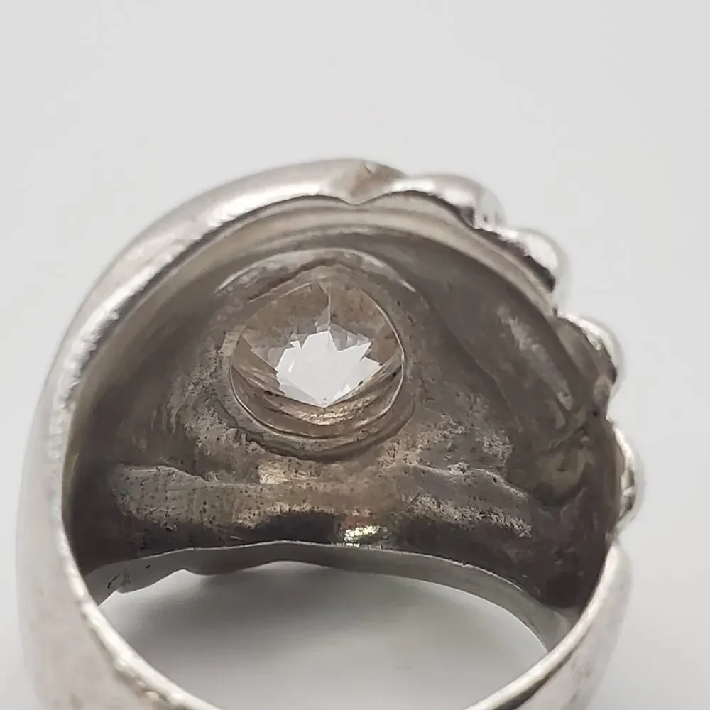 925 Sterling Silver Vintage Cubic Zirconia Cocktail Ring Size 5